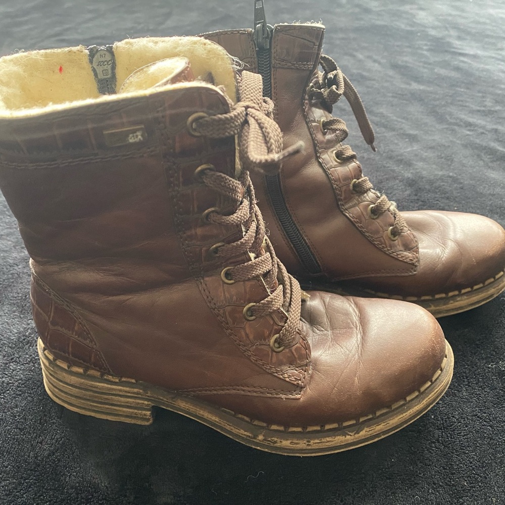 Rieker Brown Lace Up Boots with Cream Lining